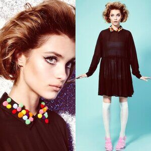NWT Lazy Oaf Space Oddity Pom Pom Collar Black Sheer Shirt Dress Size S M Rare